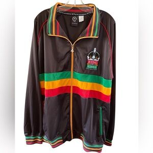 LRG vintage brown track jacket with green, yellow and red accent colours, 3XL